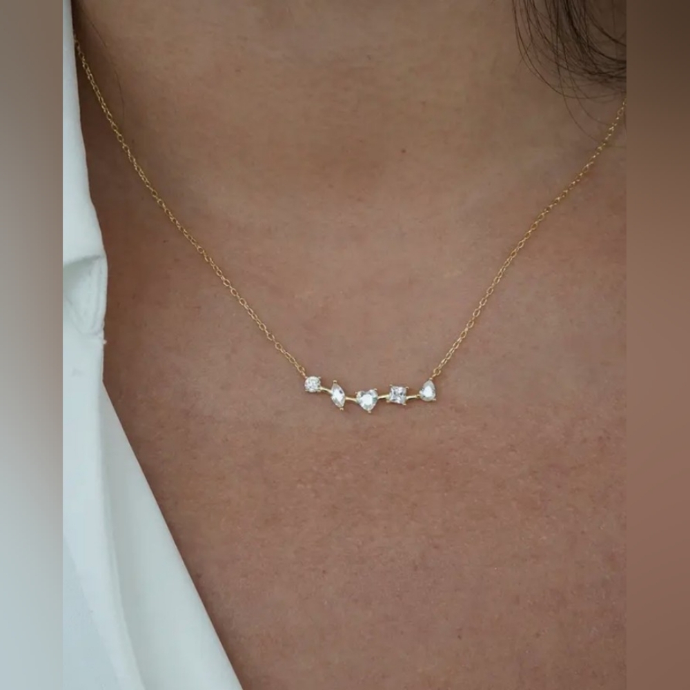 Mixed Cubic Zirconia Frontal Bar Pendant Necklace Argento Vivo Sterling Silver